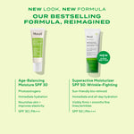 Two Murad skincare products with text highlighting new look, new formula on a green background