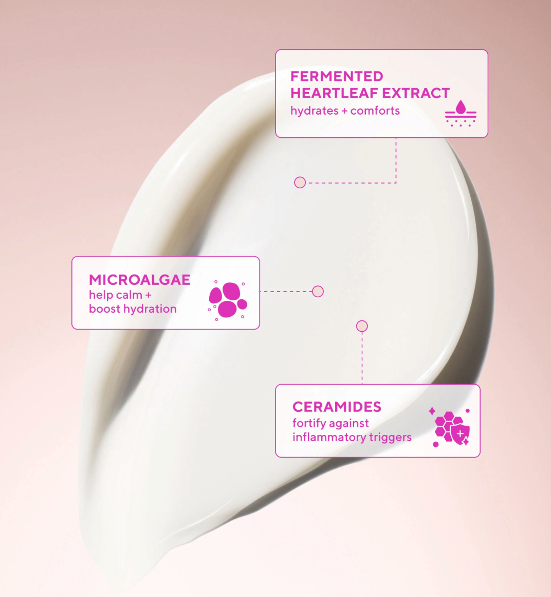 Product with text labels on a pink background
