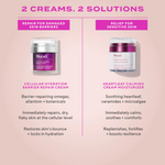 Two Murad skincare products with descriptions on a pink background